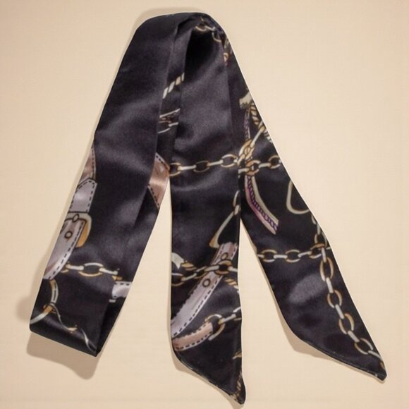 Black Multi Vintage Designer Inspired Scarf NWOT - Picture 1 of 3